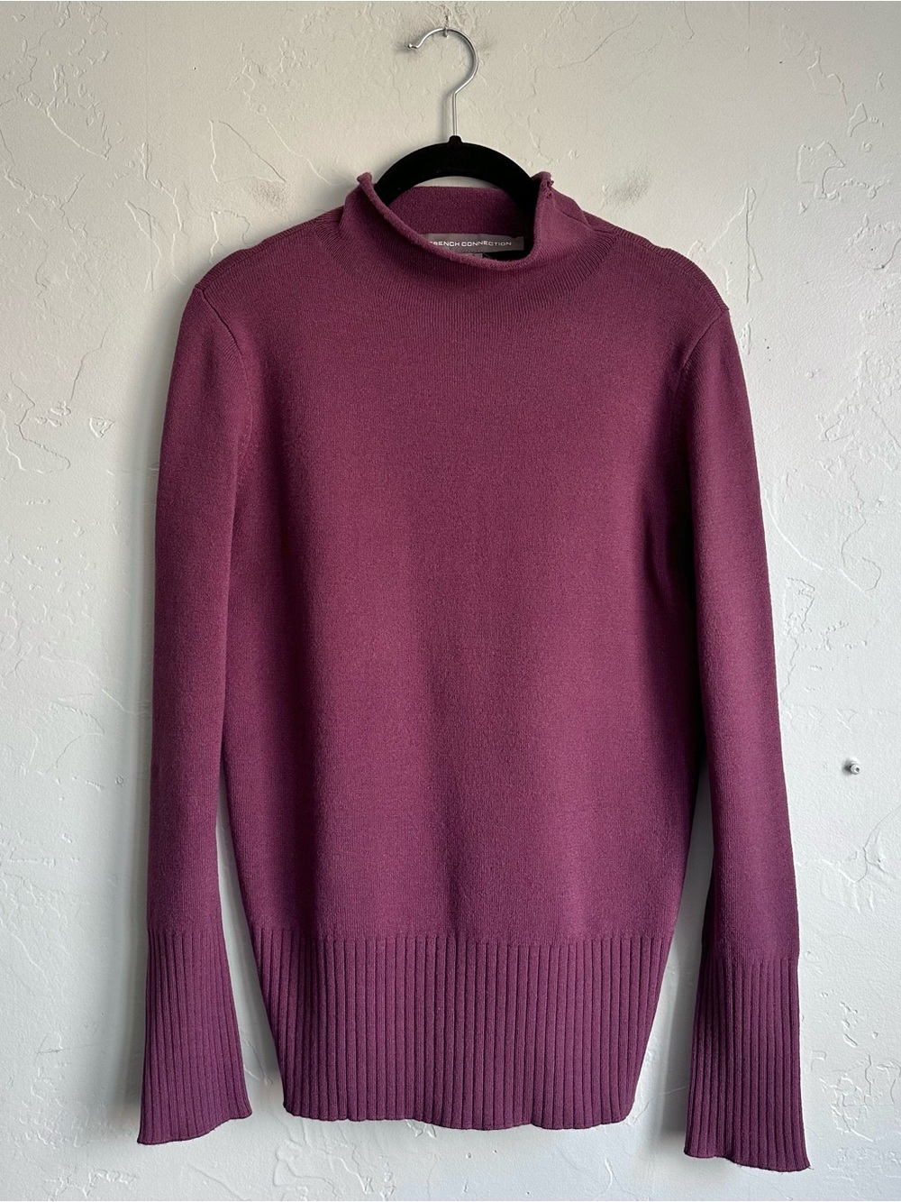 French Connection Luxe Soft Plum Purple Mock Neck Sweater Medium Fall Minimalist